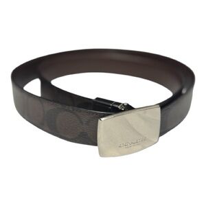 COACH Unisex Plate Buckle Reversible Monogram/ Brown Belt, 38